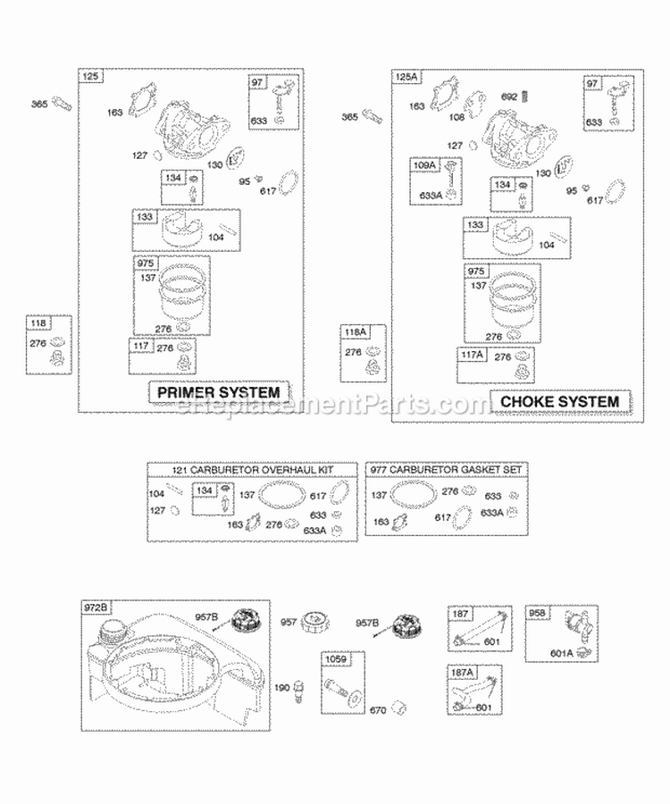 Carburetor Fuel Supply Diagram and Parts List for  Briggs and Stratton Engine